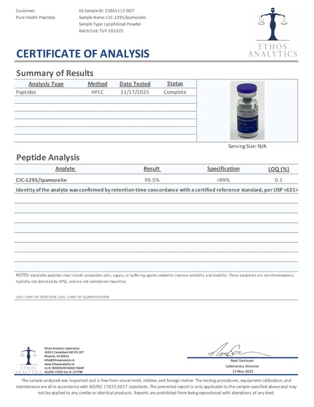 Evergreen COA 288 COA 11 27 25 CJC 1295 Ipamorelin Lot TUY 101025 FU51