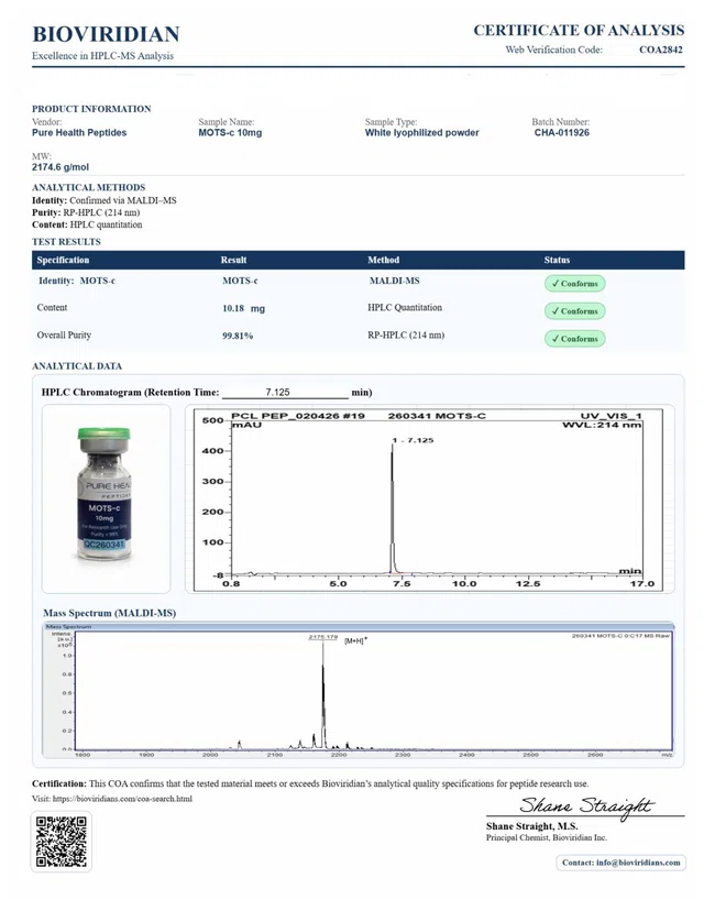 Evergreen COA 401 MOTS c (10mg) Lot CHA 011926 2842