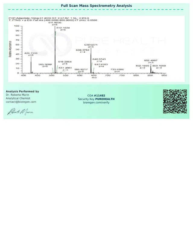 Evergreen COA 297 TUY 102025 11482 Peptalith Adipotide 10mg images 1