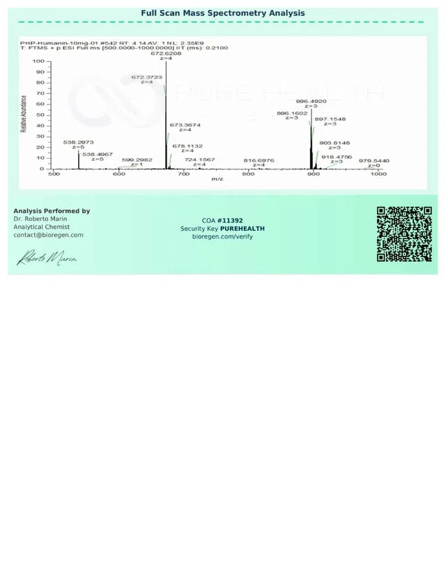 Evergreen COA 274 COA11392 Peptalith Humanin 10mg images 1